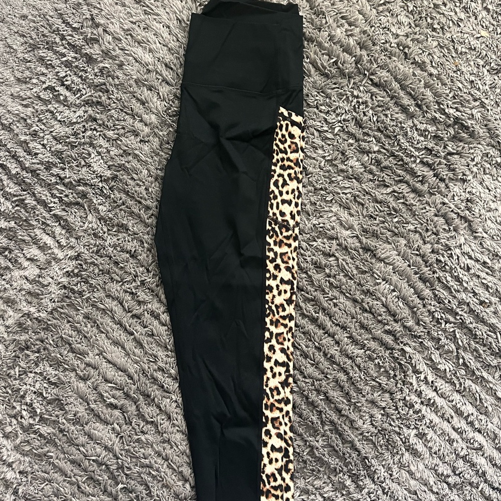 ZYIA Black Leggings with Leopard Print Side Panel